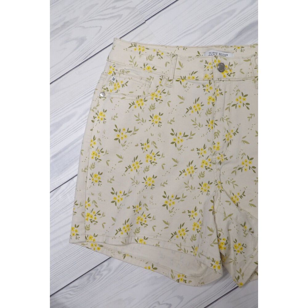 Judy Blue All‎ Over Floral Yellow Print Mid Rise Denim Shorts Stretch Size 1XL - Picture 3 of 13